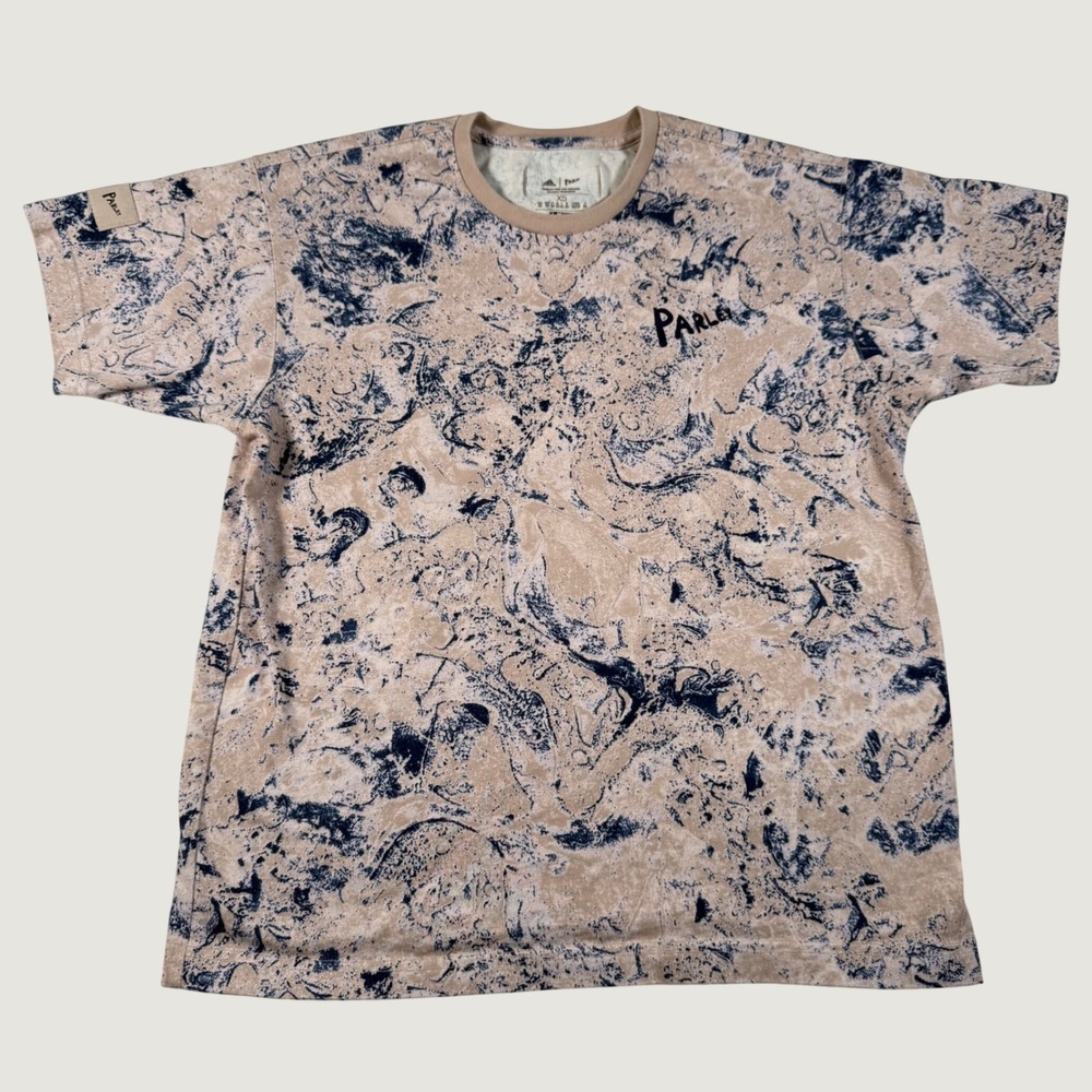 Adidas Parley For The Oceans Graphic T-Shirt Tan Navy Marble Print XS HG8068